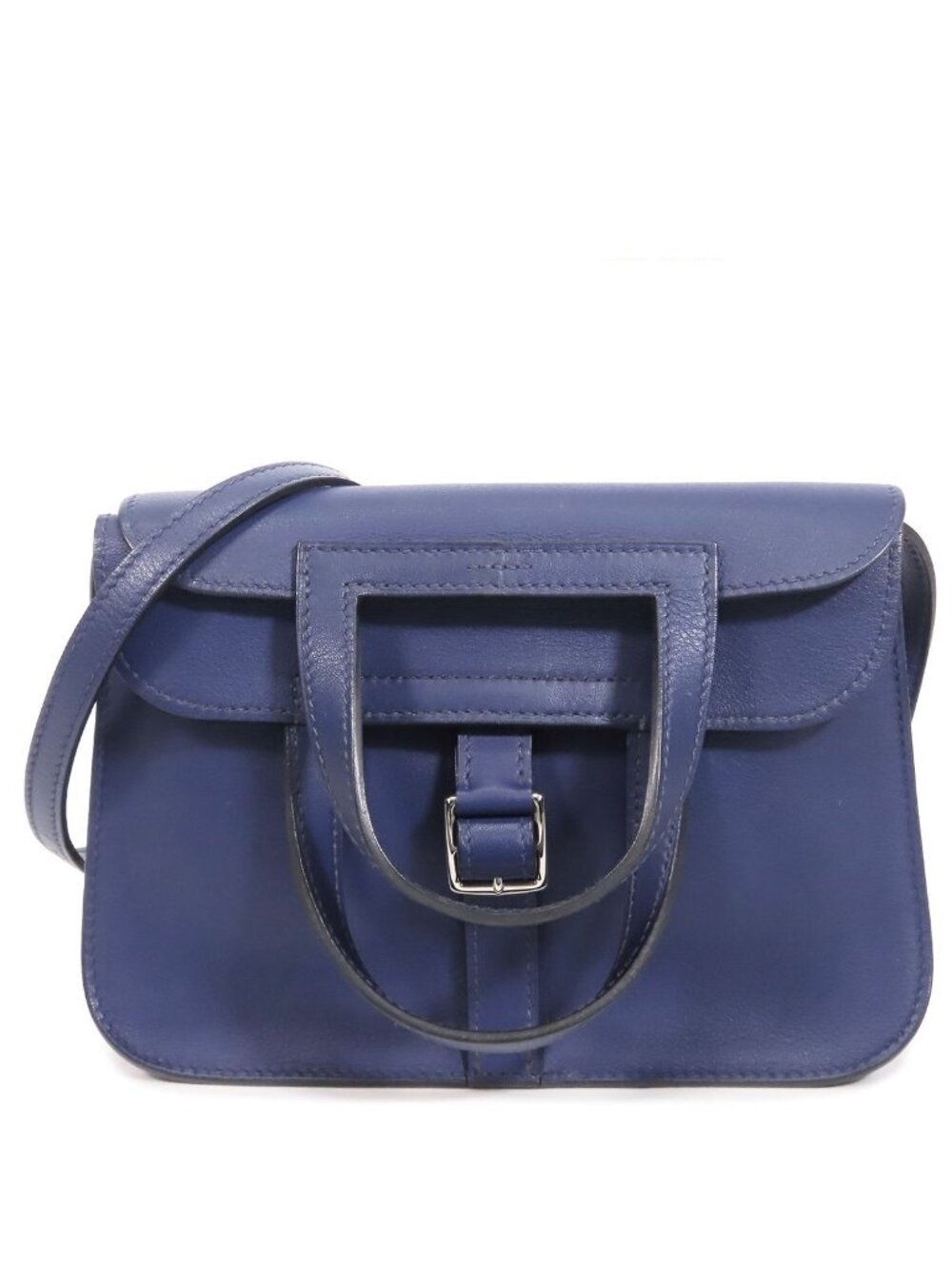 Hermes Halzan Mini Blue Saphir Silver Swift 2-Way Shoulder Bag